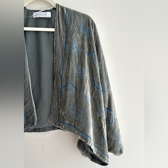 ZARA Collection Velvet Floral Cardigan, Green/Blue, Size Medium - Picture 5 of 16